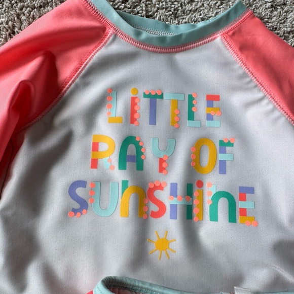 Toddler Girl Rash Guard Swimsuit Set – “Little Ray of Sunshine”  – Size 4T - Picture 3 of 10